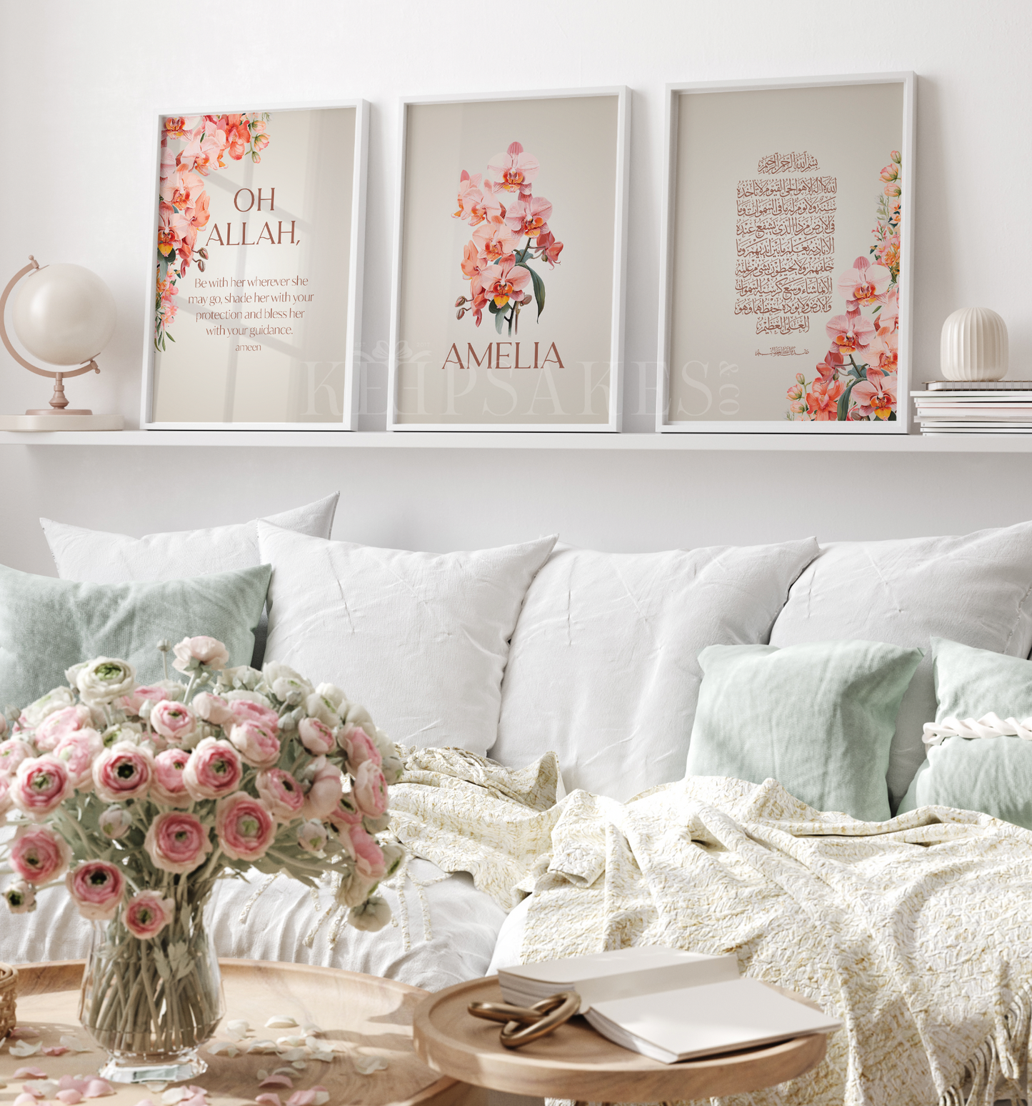 PERSONALISED - Orchid Trio | Islamic Nursery Decor | Girls Decor