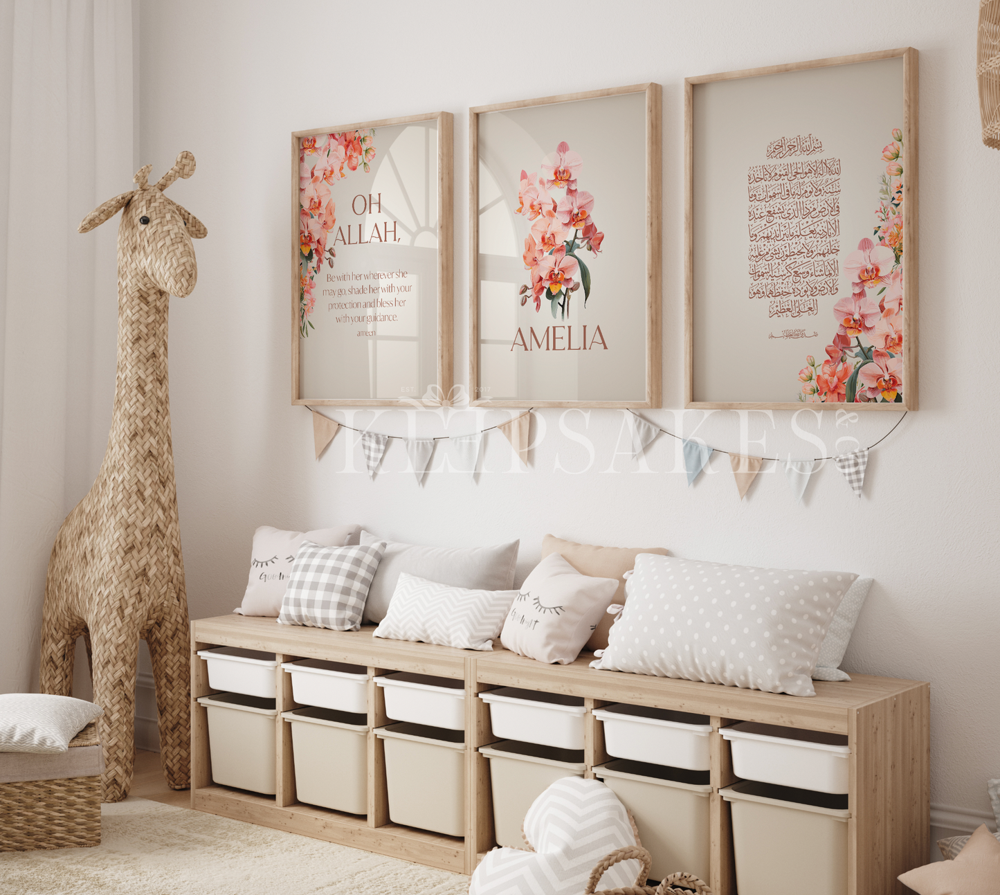 PERSONALISED - Orchid Trio | Islamic Nursery Decor | Girls Decor