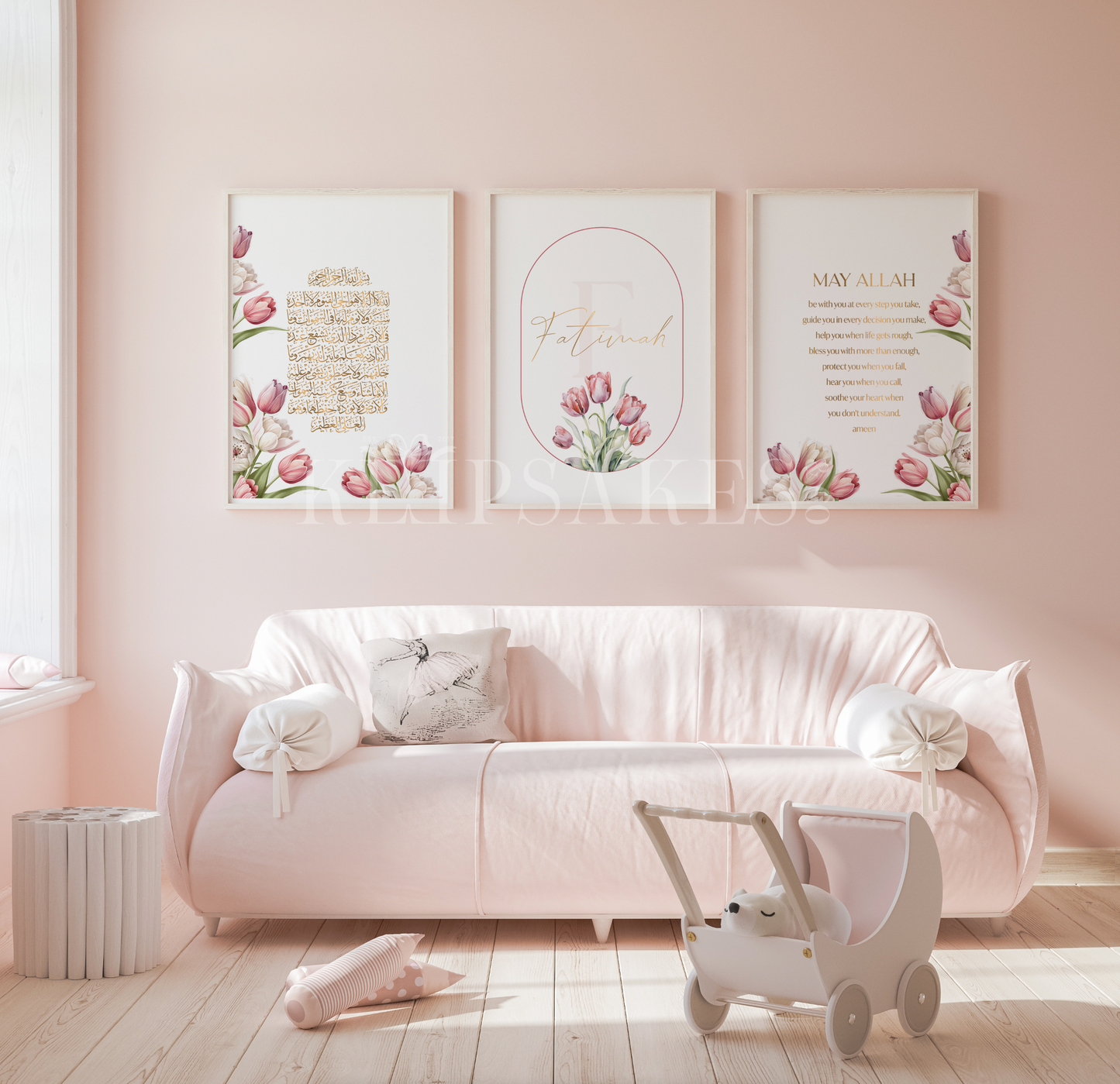 PERSONALISED - Tulips Trio | Islamic Nursery Decor | Girls Decor