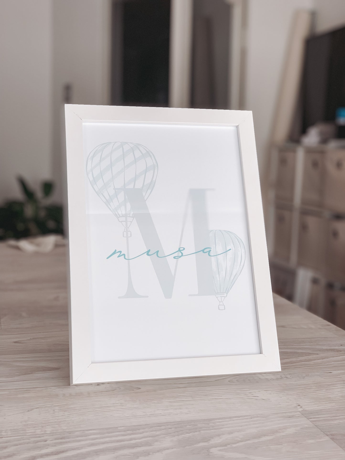 PERSONALISED - Hot Air Balloon (Grey+Blue) | Islamic Nursery Decor | Boys Decor