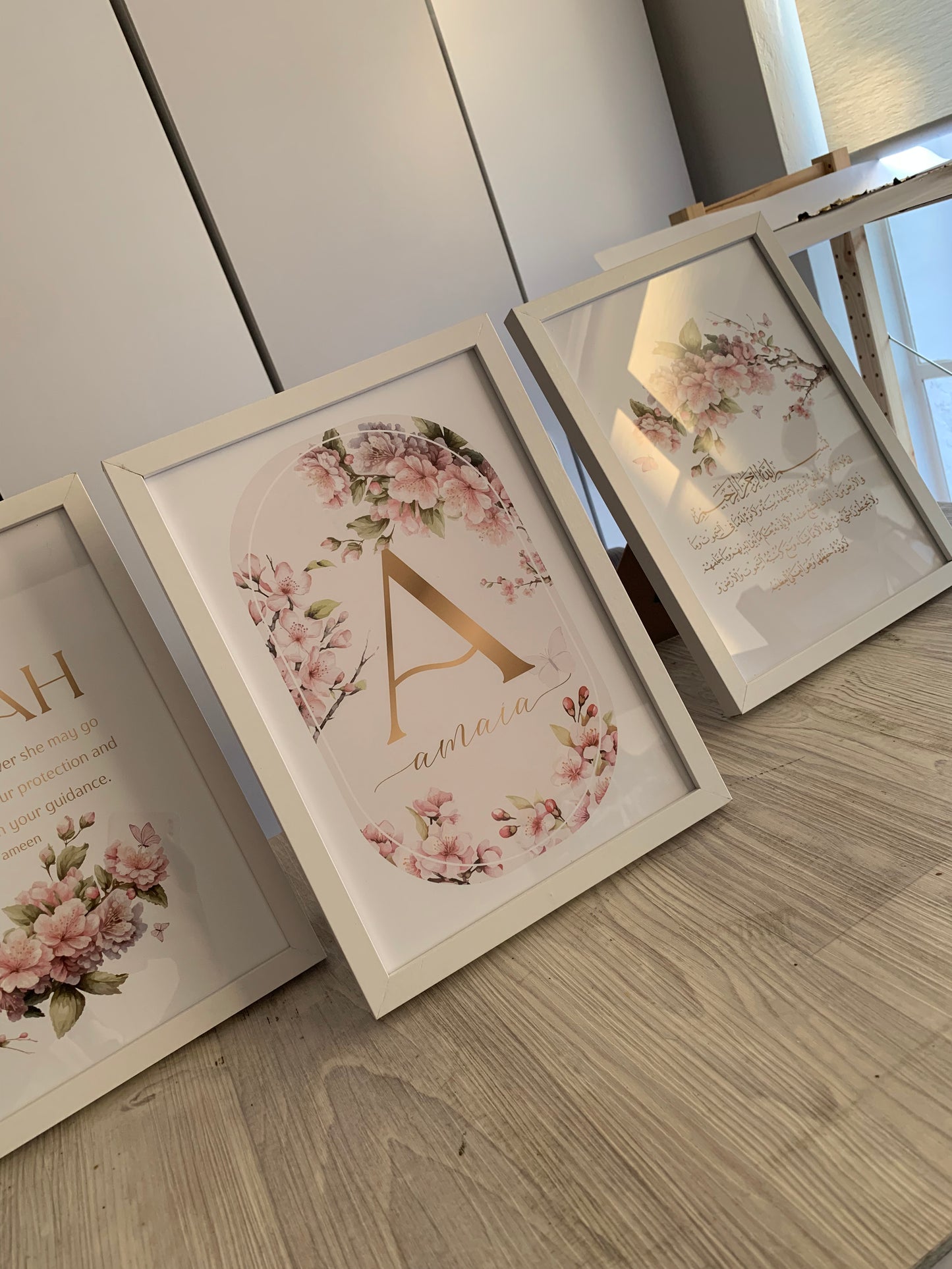 PERSONALISED - Cherry Blossom Trio | Islamic Nursery Decor | Girls Decor