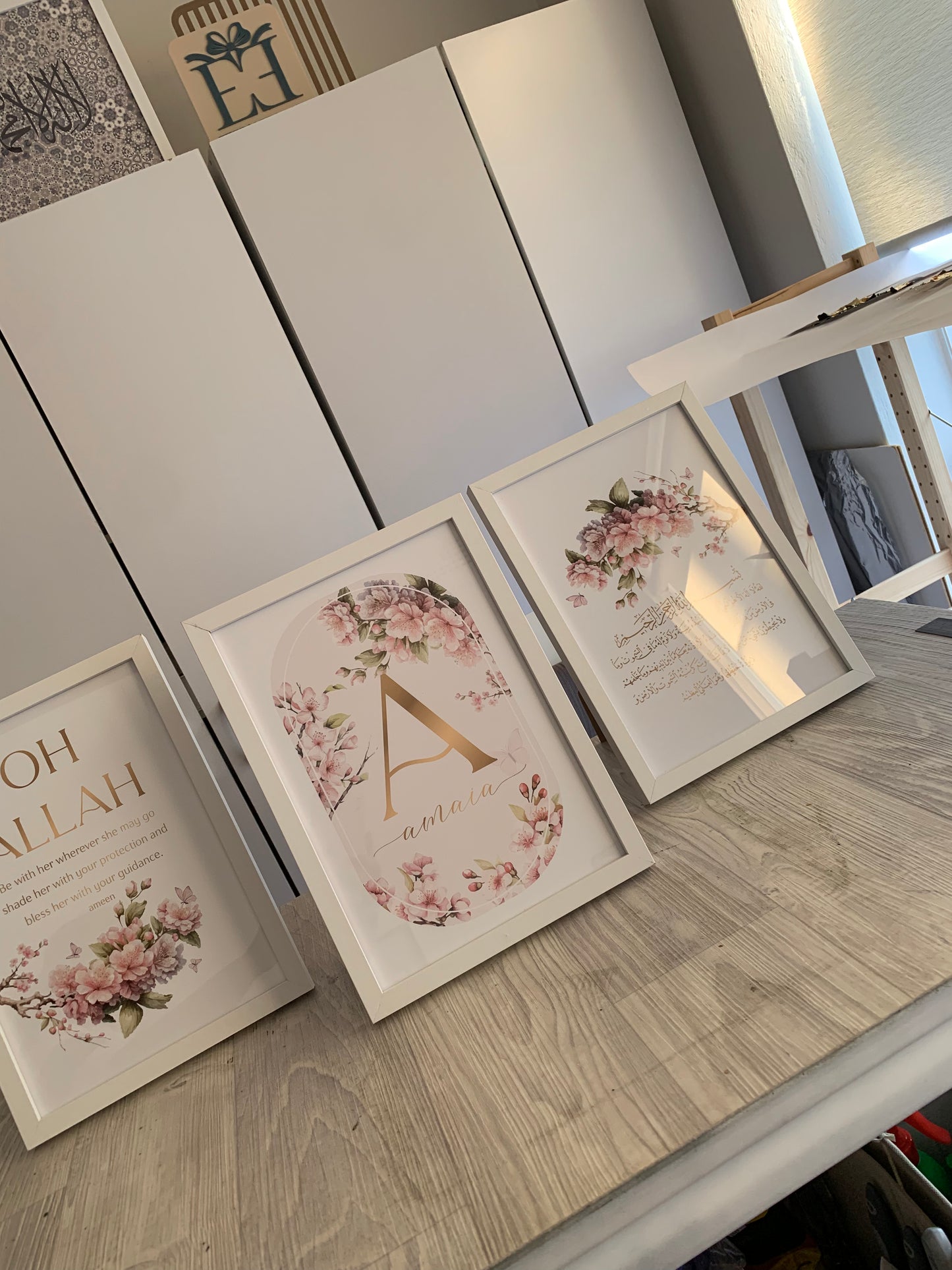 PERSONALISED - Cherry Blossom Trio | Islamic Nursery Decor | Girls Decor