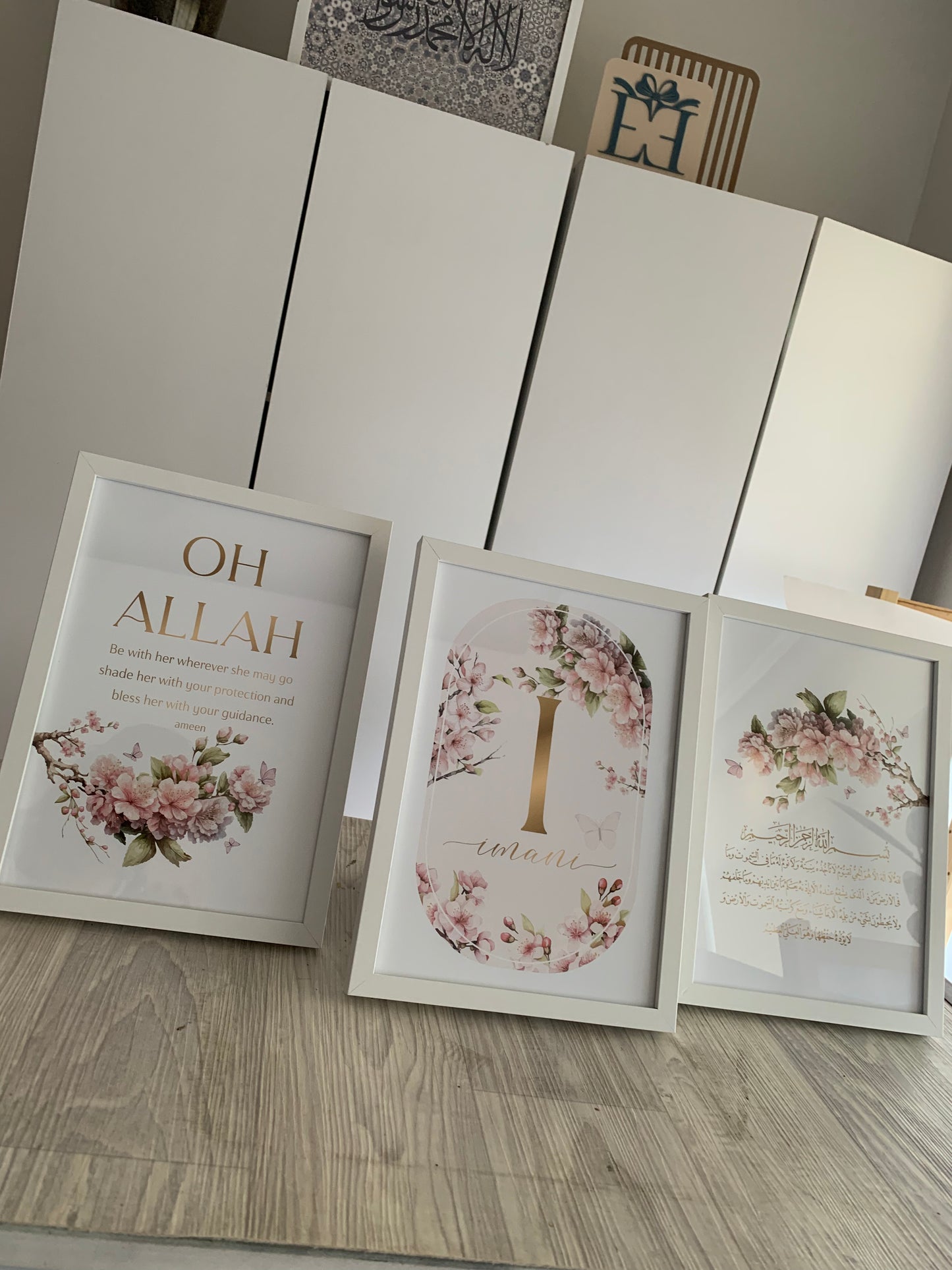 PERSONALISED - Cherry Blossom Trio | Islamic Nursery Decor | Girls Decor