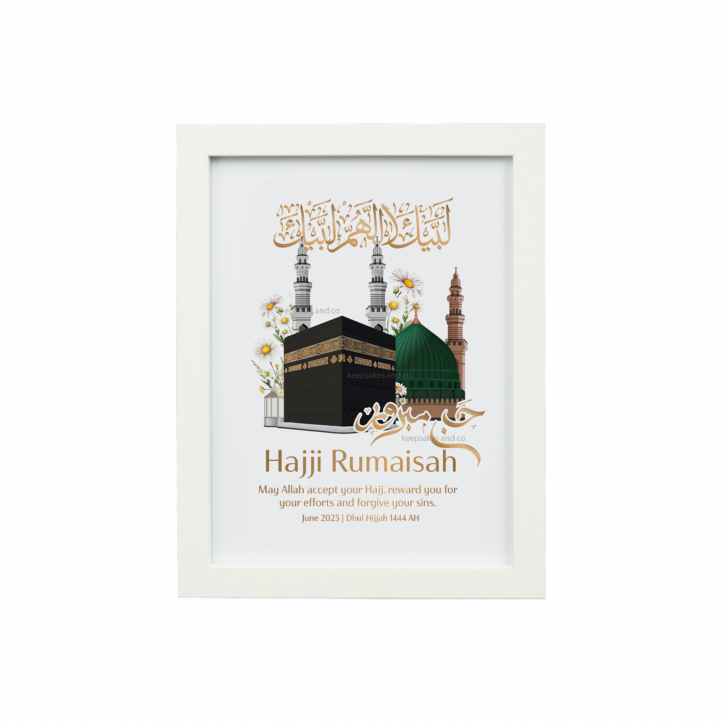 Personalised Hajj Mabroor gift | Daisy Kabah & Masjid Nabawi