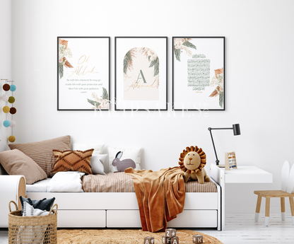 PERSONALISED - Palm Leaves Trio | Islamic Nursery Decor | Boys Decor