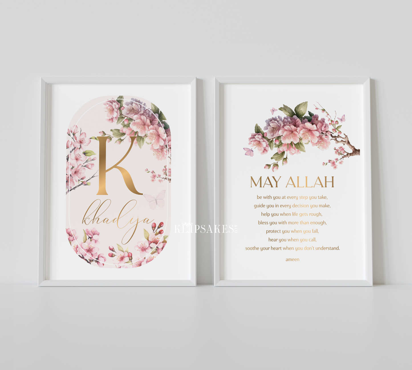 PERSONALISED - Cherry Blossom Duo | Islamic Nursery Decor | Girls Decor