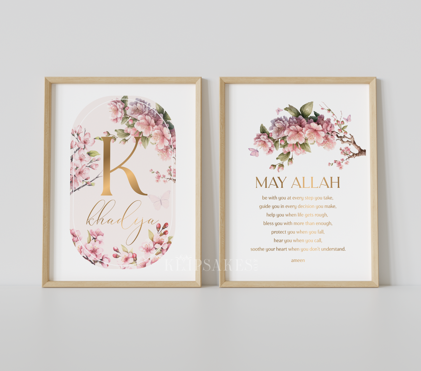 PERSONALISED - Cherry Blossom Duo | Islamic Nursery Decor | Girls Decor
